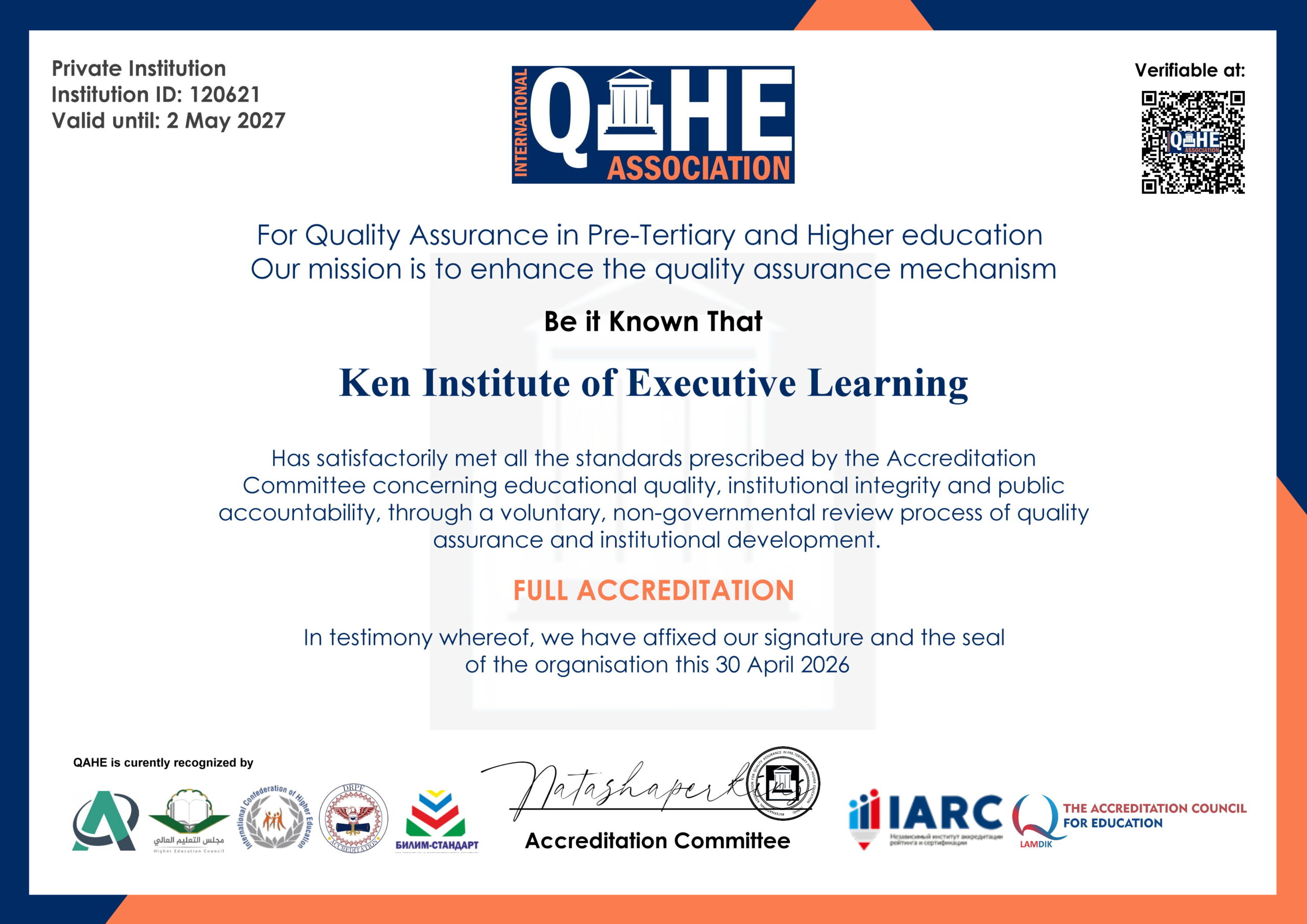 Accreditation Certificate 2026-2027