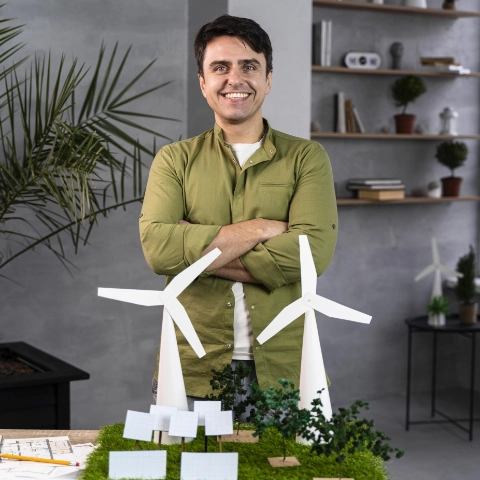 front-view-smiley-man-working-eco-friendly-wind-power-project-with-wind-turbines
